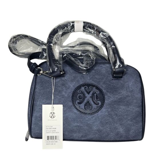 CXL by Christian Lacroix Jasper Barrel Satchel Denim Blue NWT Crossbody Vegan - Picture 1 of 3